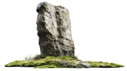 Tall rock with moss transparent background
