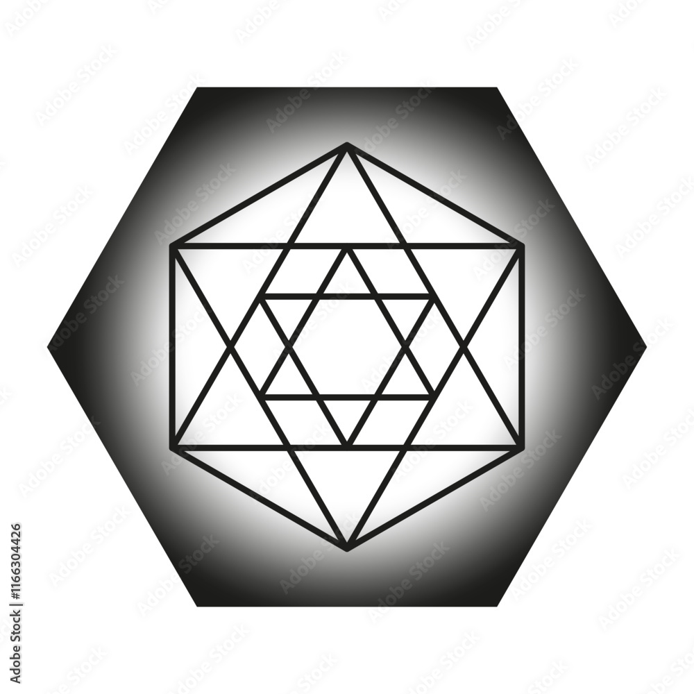 Poster hexagon geometric figure. symmetrical vector shape. line art pattern. hexagonal abstract form.
