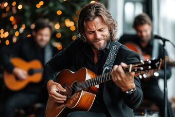 Obraz premium Captivating live acoustic performance at a cozy venue during the evening