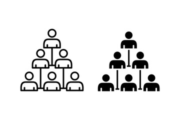 structure icon, with line style and black fill.pyramidshaped diagrams show hierarchical structures with people in business or organizational contexts, suitable for presentations, infographics, or educ