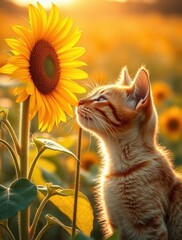 Orange cat and sunflower.