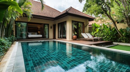 Fototapeta premium Luxury Villa with Private Pool and Tropical Garden