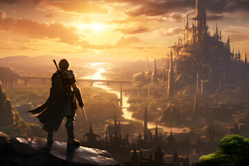 Magical Dusk over the Fabled City - A Serene Scene from Final Fantasy