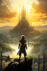 Magical Dusk over the Fabled City - A Serene Scene from Final Fantasy