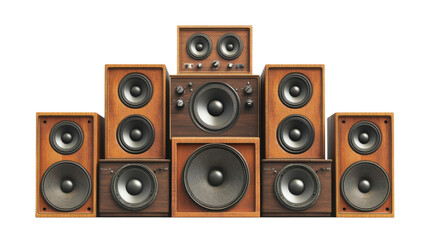 Fototapeta premium Pile of vintage speakers transparent background