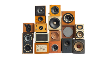 Pile of vintage speakers transparent background