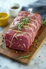 Meat on Cutting Board with Rosemary