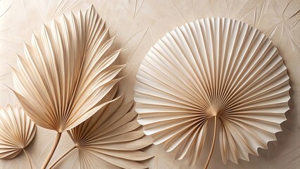 Elegant Dried Palm Leaves Arranged on Neutral Background