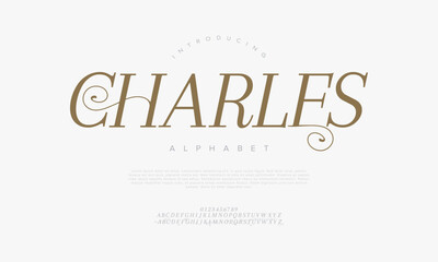 Charles typography beauty fashion elegant minimalist serif italic fonts decorative wedding vintage retro logos. Minimal luxury font alphabet logo. Vector illustration