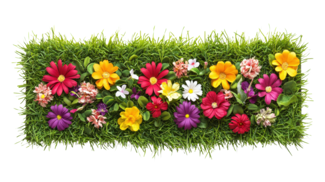 Green flower bed template top view transparent background
