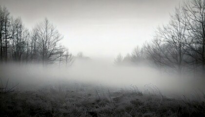 Naklejka premium Soft Fog Overlay: A barely-there fog texture in white and light gray tones, creating a hazy landscape.