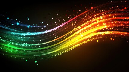 Obraz premium A vibrant abstract wave of colors and sparkles on a dark background.