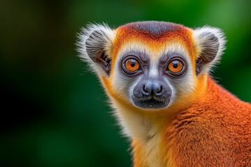 Obraz premium Captivating gaze of a monkey showcasing vibrant colors in a lush green jungle habitat