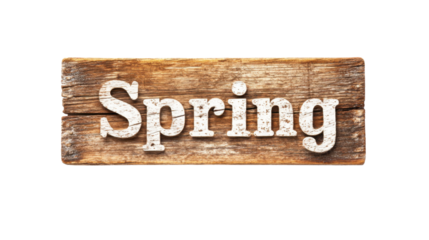 Wooden sign with the word Spring transparent background