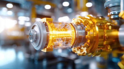 Obraz premium close up of futuristic mechanical component showcasing intricate details and glowing elements, representing advanced technology and innovation in engineering