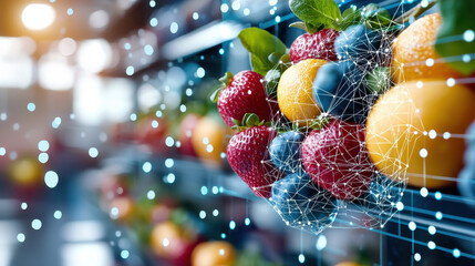 Fresh fruits with digital overlay representing machine learning technology