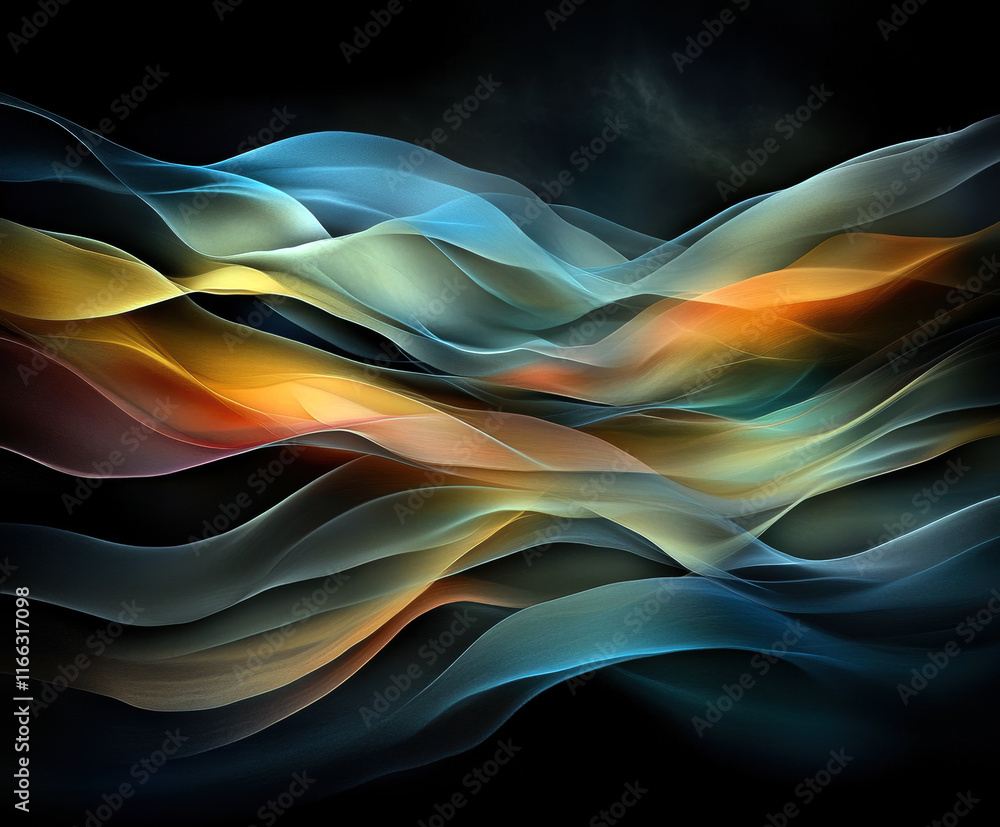 Poster a mesmerizing flow of translucent colors dances across a dark background, creating a stunning visual