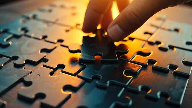 A businesswoman connects puzzle pieces, symbolizing strategy and success. Ai Generated