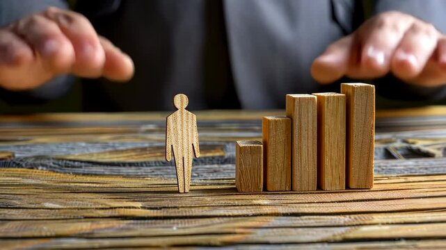 Businessman halting domino effect. Ai Generated