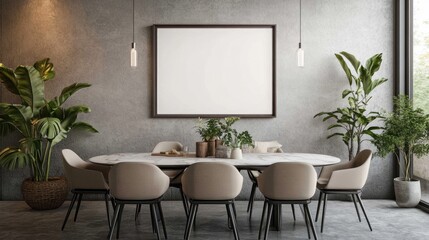 Modern Minimalist Dining Room Interior Design with Blank Frame
