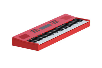 Fototapeta premium Red synthesizer isolated on white background. Keyboard musical instrument. Digital audio equipment. 3d render