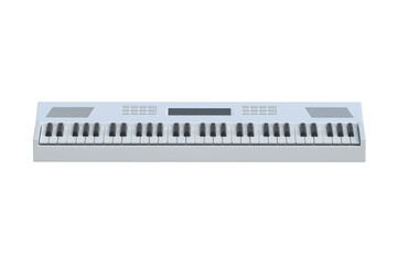 Modern synthesizer isolated on white background. Keyboard musical instrument. Digital audio equipment. 3d render