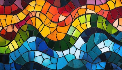 Fototapeta premium A vibrant mosaic depicting flowing waves in various colors.