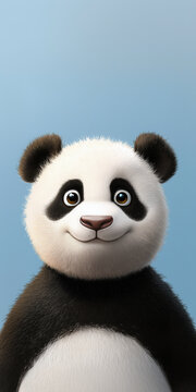 Adorable Cartoon Panda on a Soft Blue Background Digital Illustration for Mobile Wallpaper