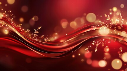 Obraz premium Elegant red and gold abstract wave design with bokeh effects