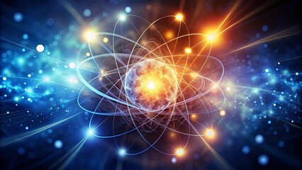 Fototapeta premium Abstract atom model with glowing energy trails and vibrant particles