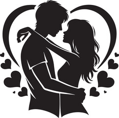Valentine's Day silhouette of a couple embracing with a white background, silhouette of a couple kissing, kissing silhouette
