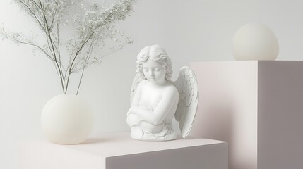 Serene White Angel Figurine with Delicate Flowers