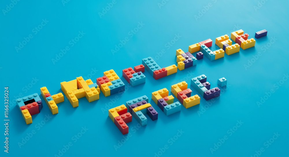 Poster building blocks creative toys colorful blocks arranged on a blue background