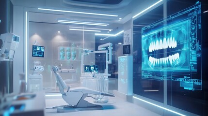 Fototapeta premium Advanced dental technology revolutionizes oral care in modern clinics digital imaging sleek environment futuristic concept