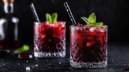 Refreshing berry cocktails garnished with mint leaves