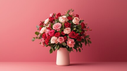 Fototapeta premium Elegant bouquet of red and pink roses in a vase