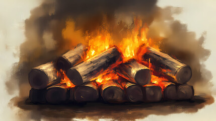Wood that burns in a stove or fireplace to provide warmth and a homely ambiance. Sapphirewood. Illustration
