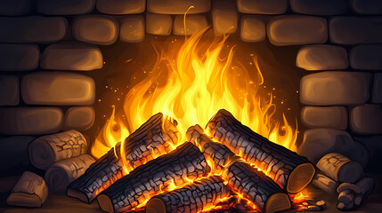 Wood that burns in a stove or fireplace to provide warmth and a homely ambiance. Sapphirewood. Illustration