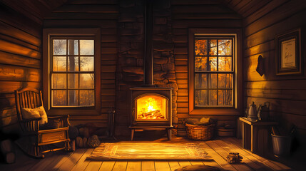 Wood that burns in a stove or fireplace to provide warmth and a homely ambiance. Sapphirewood. Illustration