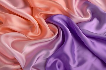 Obraz premium Purple and pink gradient silk fabric with soft tones, featuring light violet and orange curves for modern design in fashion style. Abstract background with delicate details for design use.