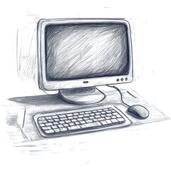 Fototapeta premium A Pencil Sketch Of A Vintage Desktop Computer