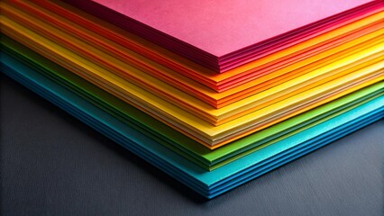 Vibrant Spectrum of Colorful Paper Sheets Arranged in a Striking Diagonal Stack on a Dark Surface