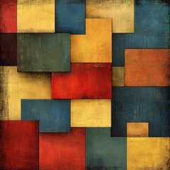 Fototapeta premium A colorful collage of squares and rectangles with a yellow square in the middle