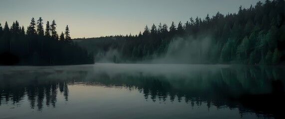 Fototapeta premium Captivating lakes framed by dense forests creating peaceful settings inviting reflection