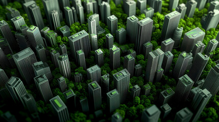 Obraz premium Aerial view of a green urban landscape with skyscrapers