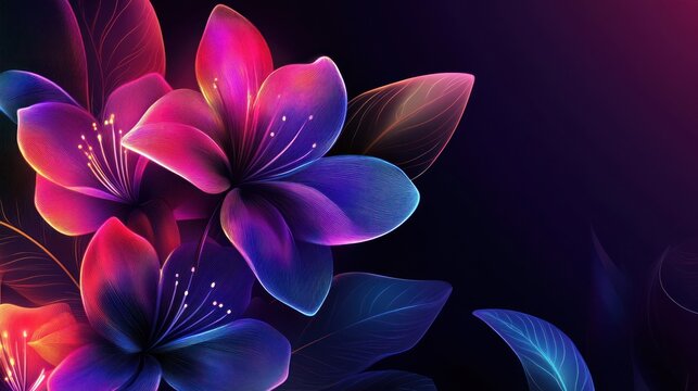 Neon Floral Fantasy: Vibrant Blooms in a Dark Garden