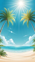 Obraz premium Idyllic Tropical Beach Scene With Palm Trees And Sunshine