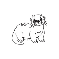 illustration of Black And White Coloring Book With Bold Lines, Cute Animal otter