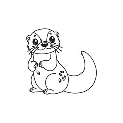 illustration of Black And White Coloring Book With Bold Lines, Cute Animal otter