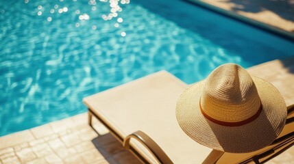 Summer Relaxation by the Pool: A Straw Hat Awaits